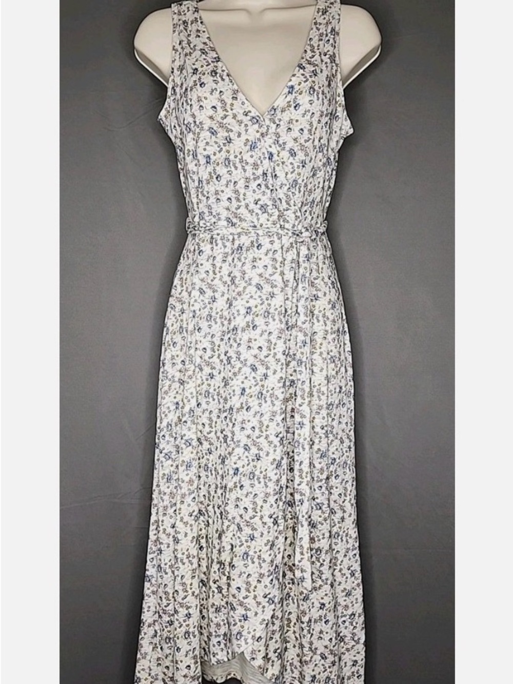 Lucky Brand Sleeveless V-Neck Faux Wrap Belted Soft Jersey Dress - Floral - S